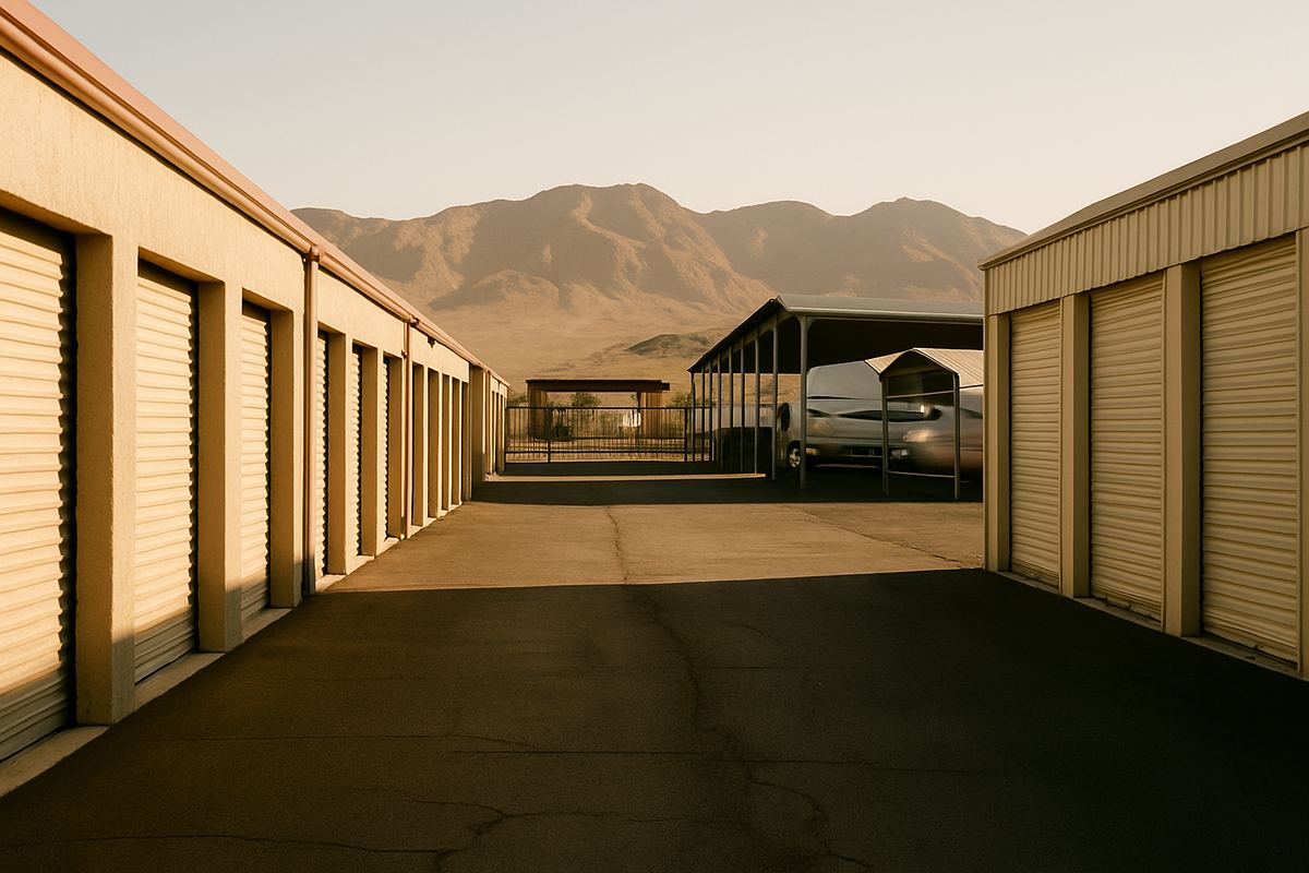 Cracked asphalt drive aisle at a storage facility needing repairs