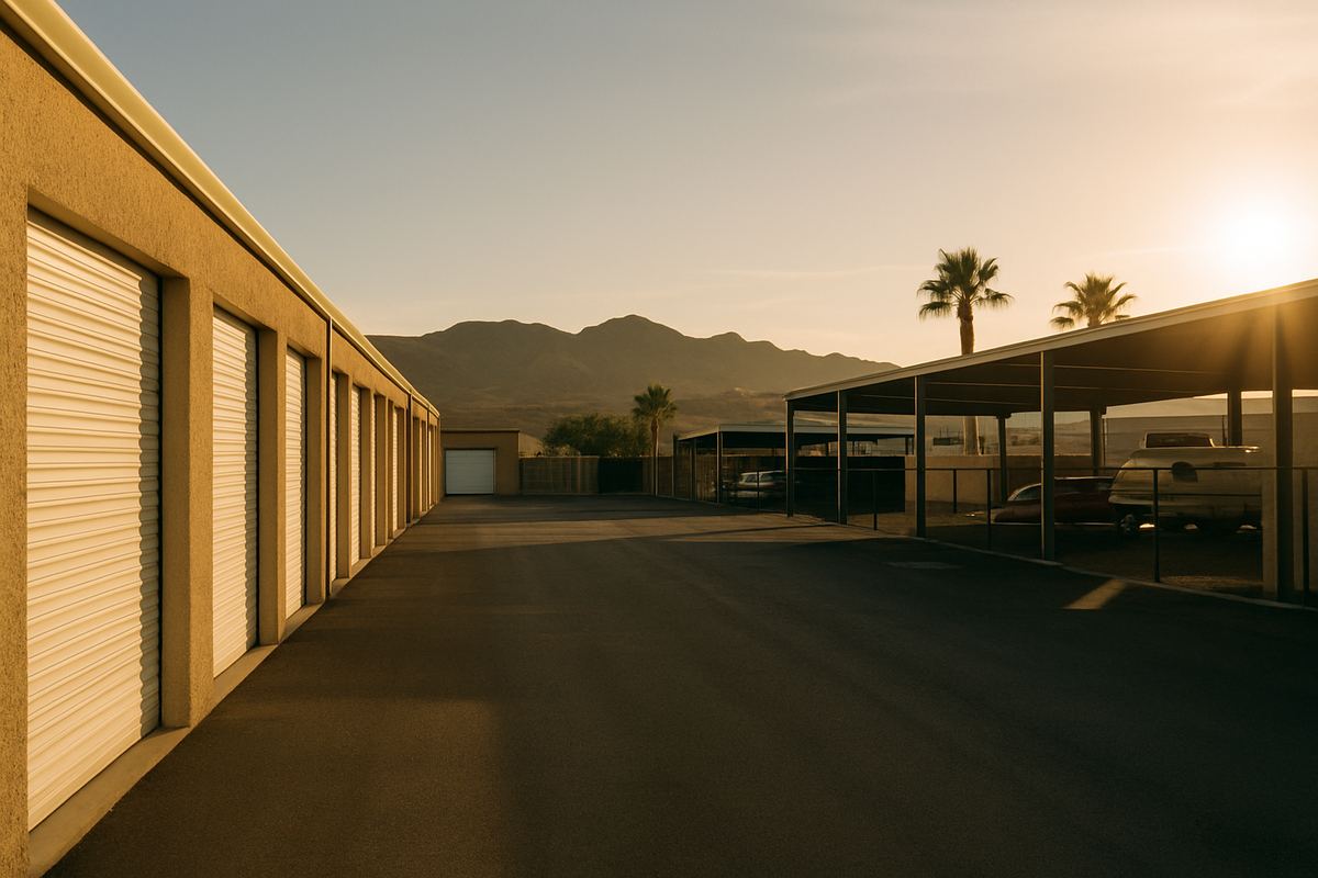 Storage units in Mesquite with the Virgin Mountains behind