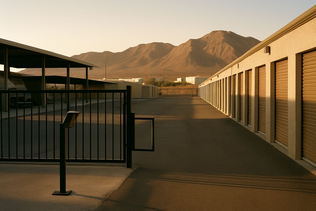 Gated keypad entrance at a North Las Vegas storage facility
