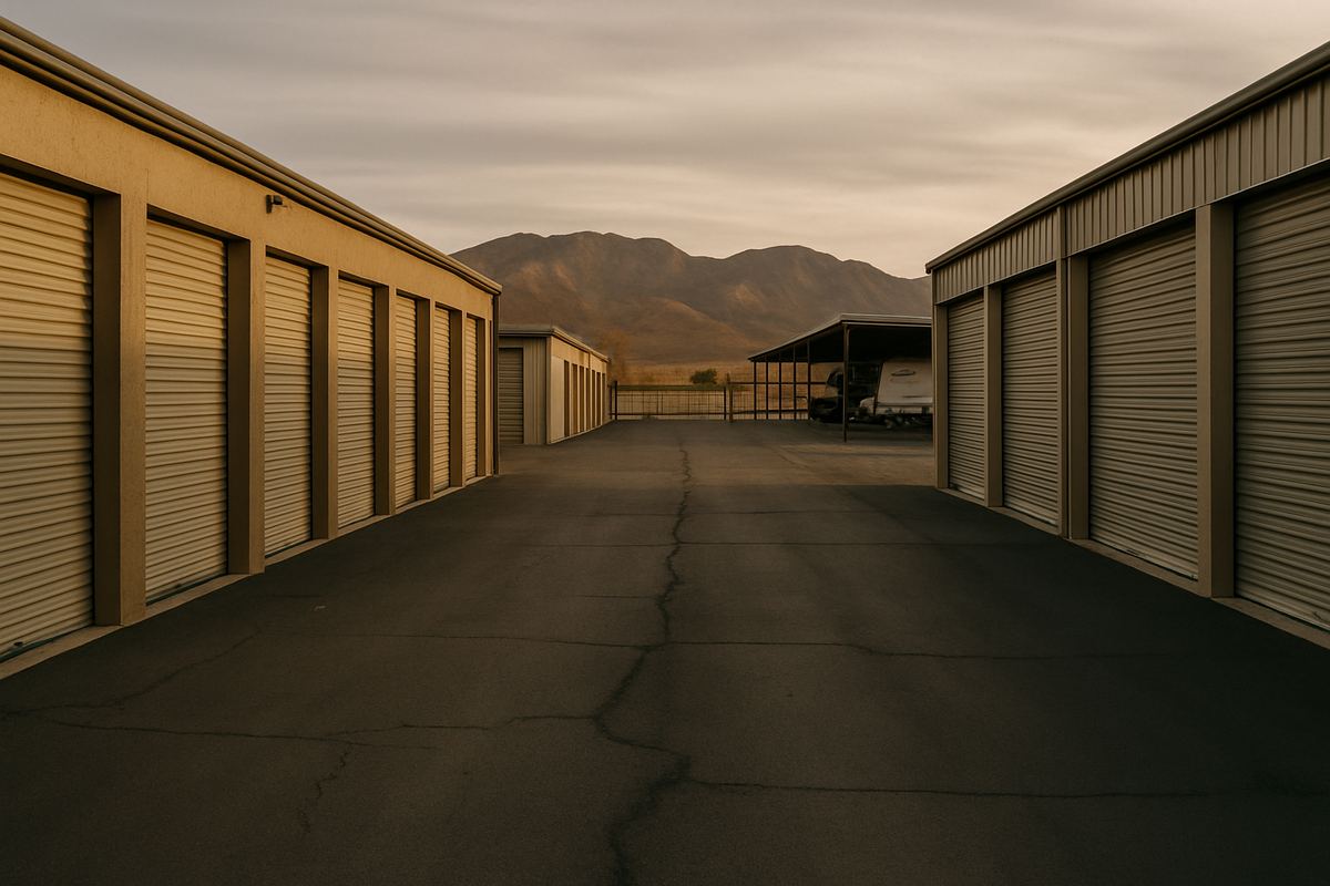 Freeze-thaw cracked paving at a Reno storage facility