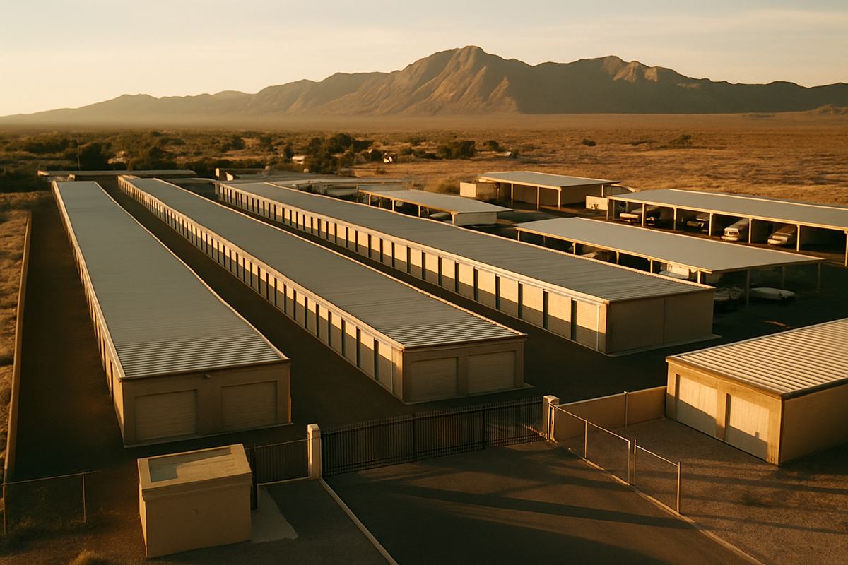 Storage facility rows on the edge of a Nevada desert town