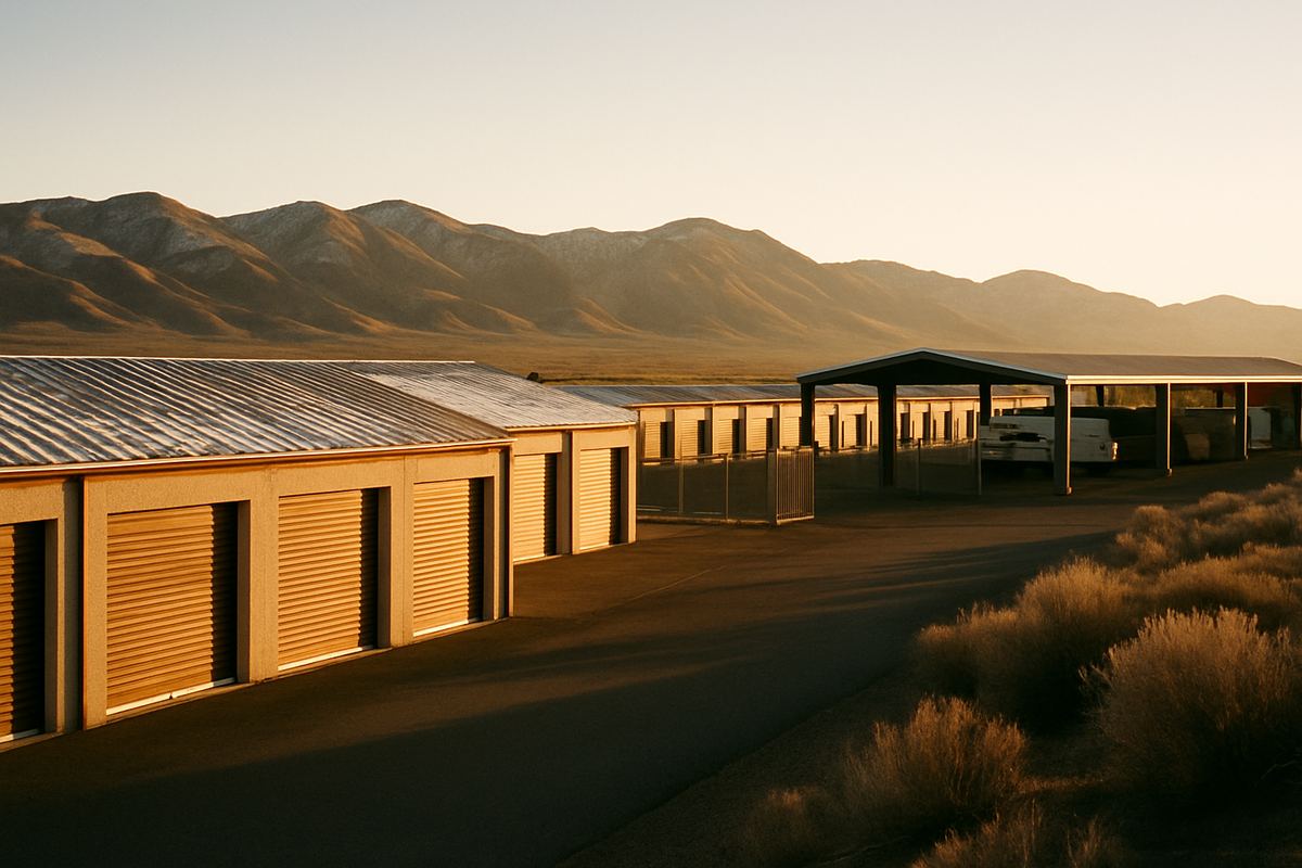 Northern Nevada storage buildings with snow-dusted roofs