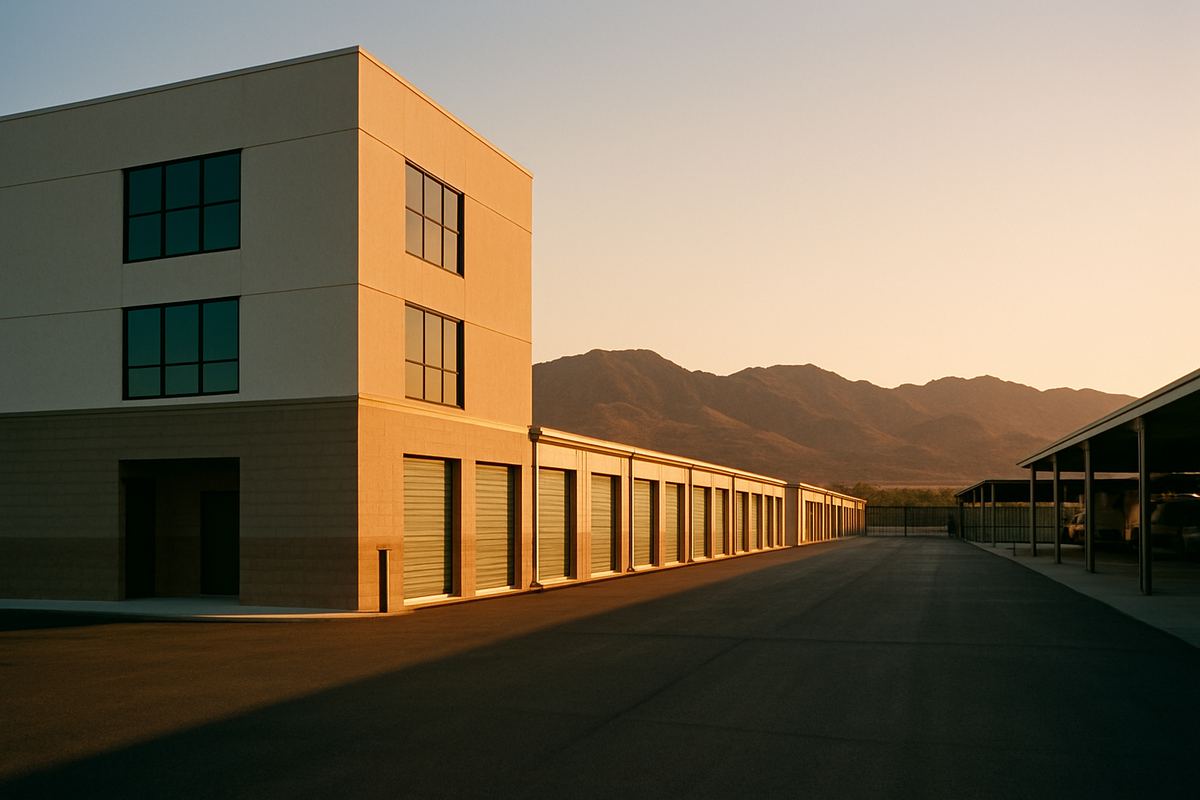 Climate-controlled storage building beside drive-up units in Nevada