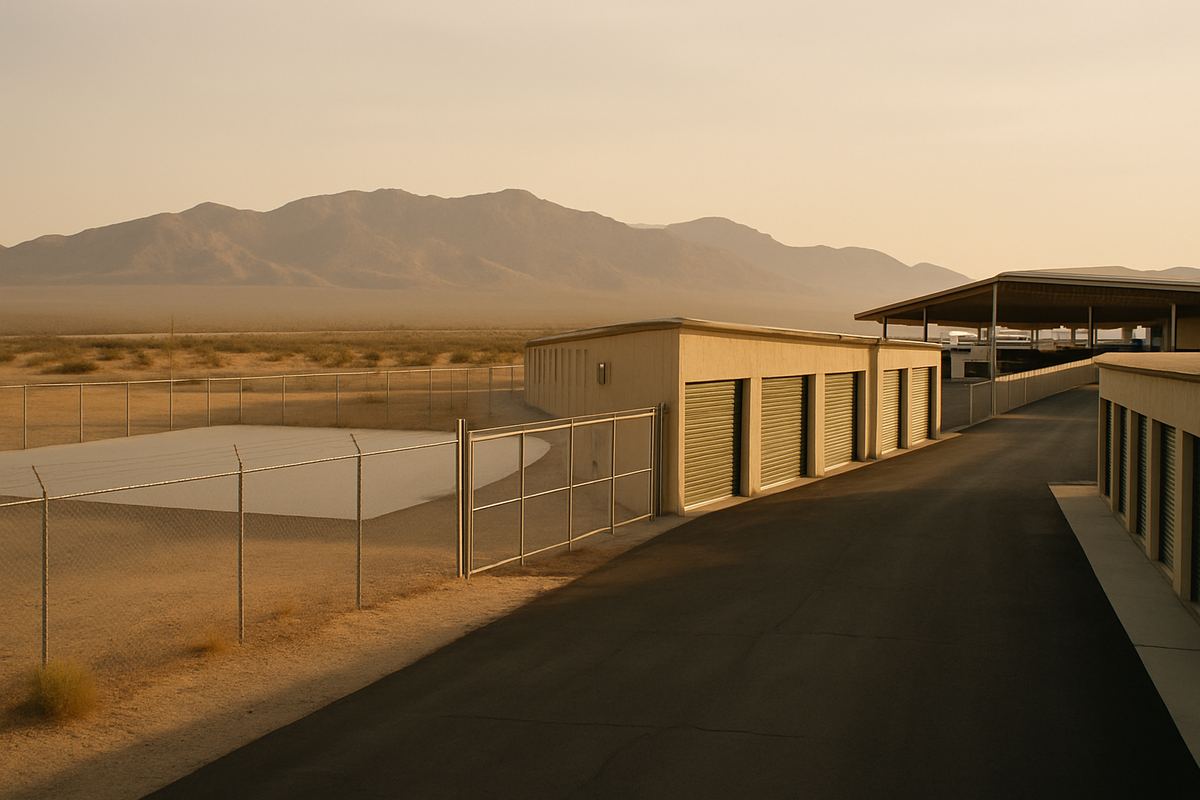Graded expansion land and poured slab next to a storage facility